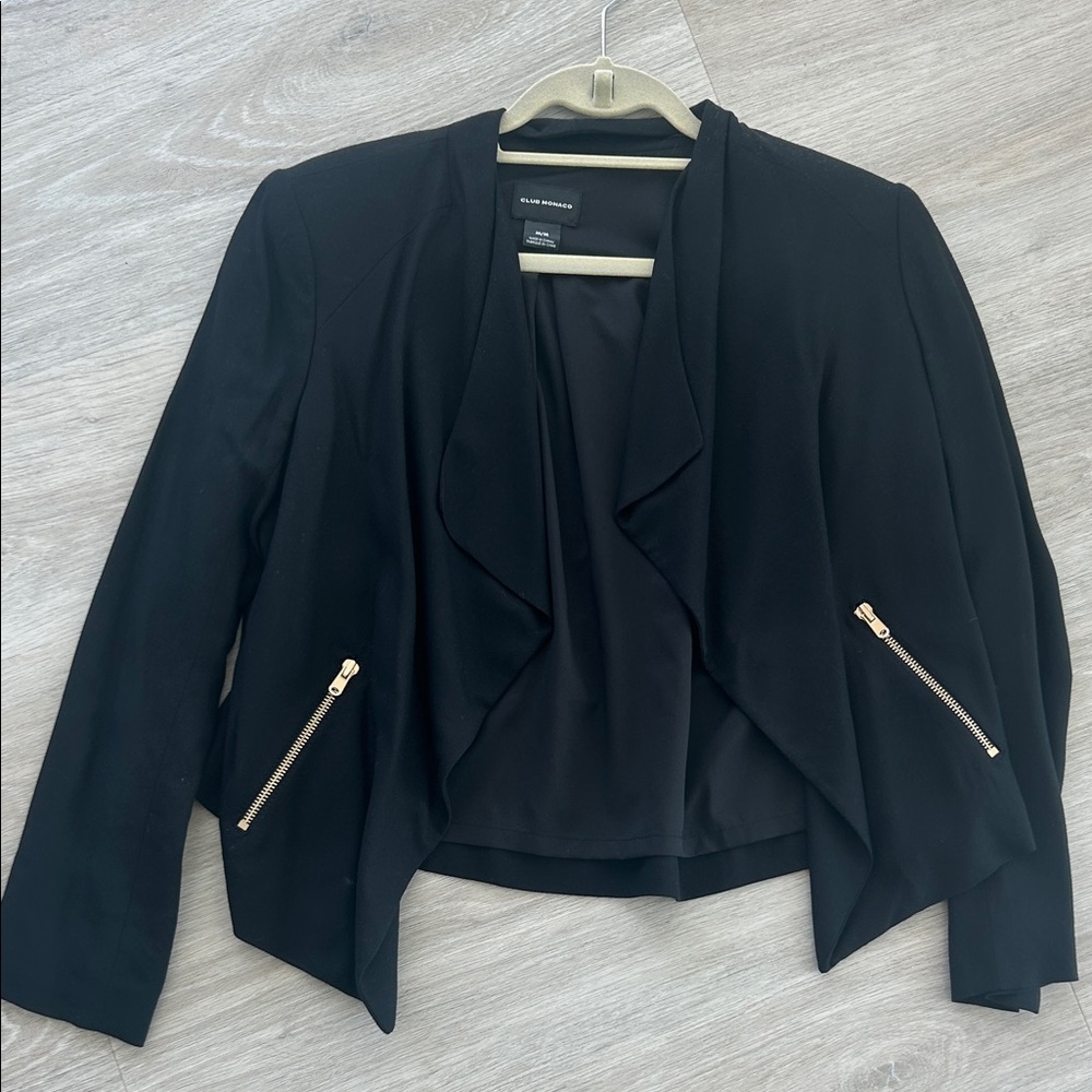 Club Monaco Black Cropped Blazer Women’s Medium • Minimalist Zip Detail Jacket